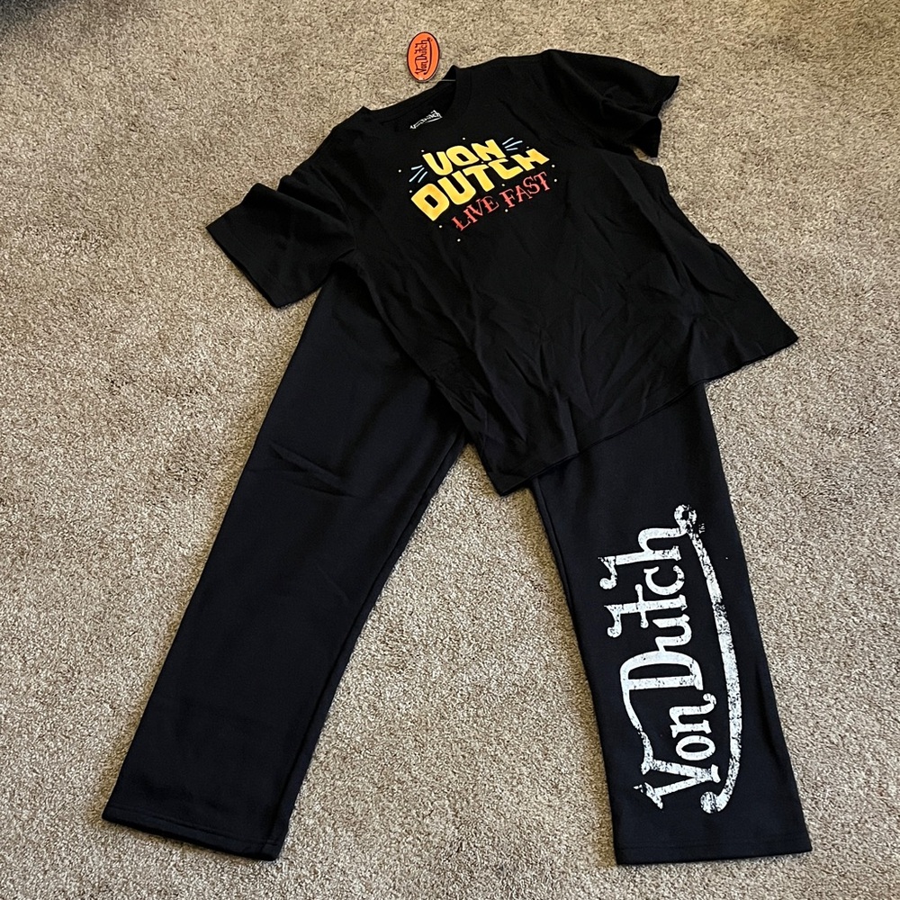 Kids Von Dutch Black and Yellow Graphic Tee and sweatpants